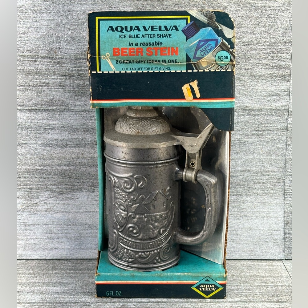 VTG Aqua Velva Ice Blue After Shave Beer Stein NIB NOS 6 Fl. Oz. J. B. Williams